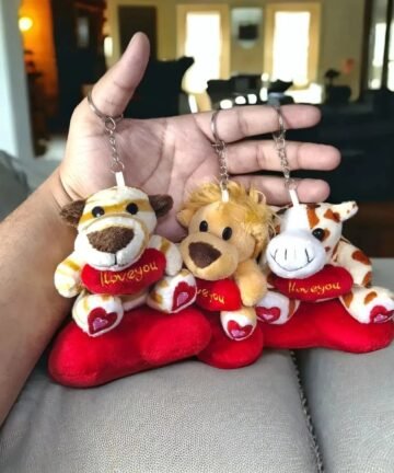 Animal Love Heart Plush Keychain