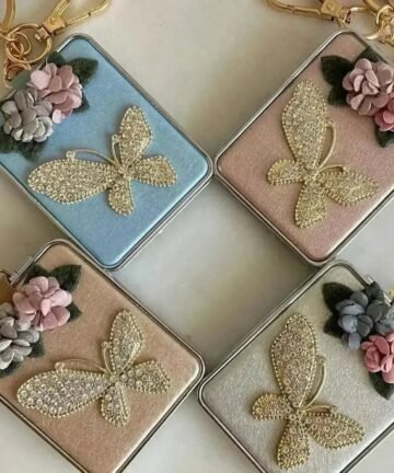 Crystal Butterfly Mirror Keychain