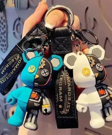 Half Skull Body Mechanical Bear 3D Keychain