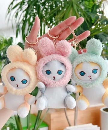 Mofusand Fuzzy Bunny Plush Keychain