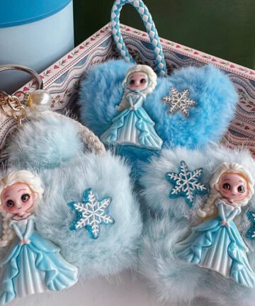 Fluffy Elsa Plush Charm Keychain
