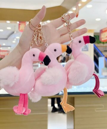 Flamingo Soft Feathers Plush Keychain