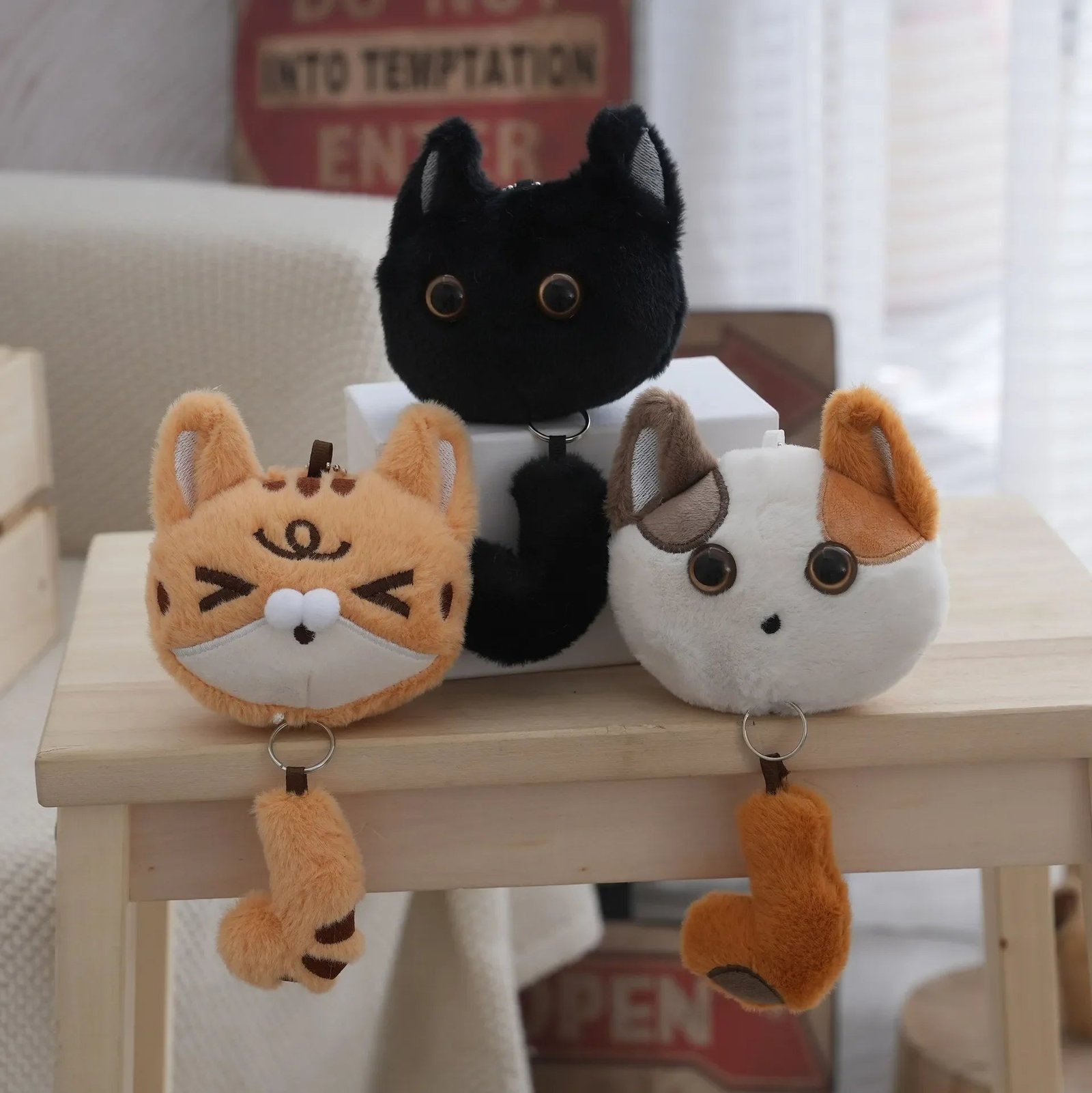 Stretchy Tail Cat Plush Keychain - Image 4